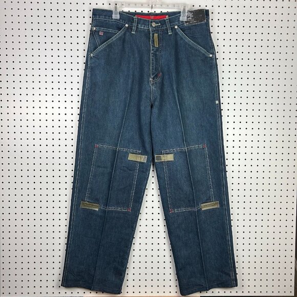 Vokal Y2K Double Knee Jeans‎ 36x32 Cybe Punk Blue Streetwear Skate Baggy 90s - Picture 1 of 8